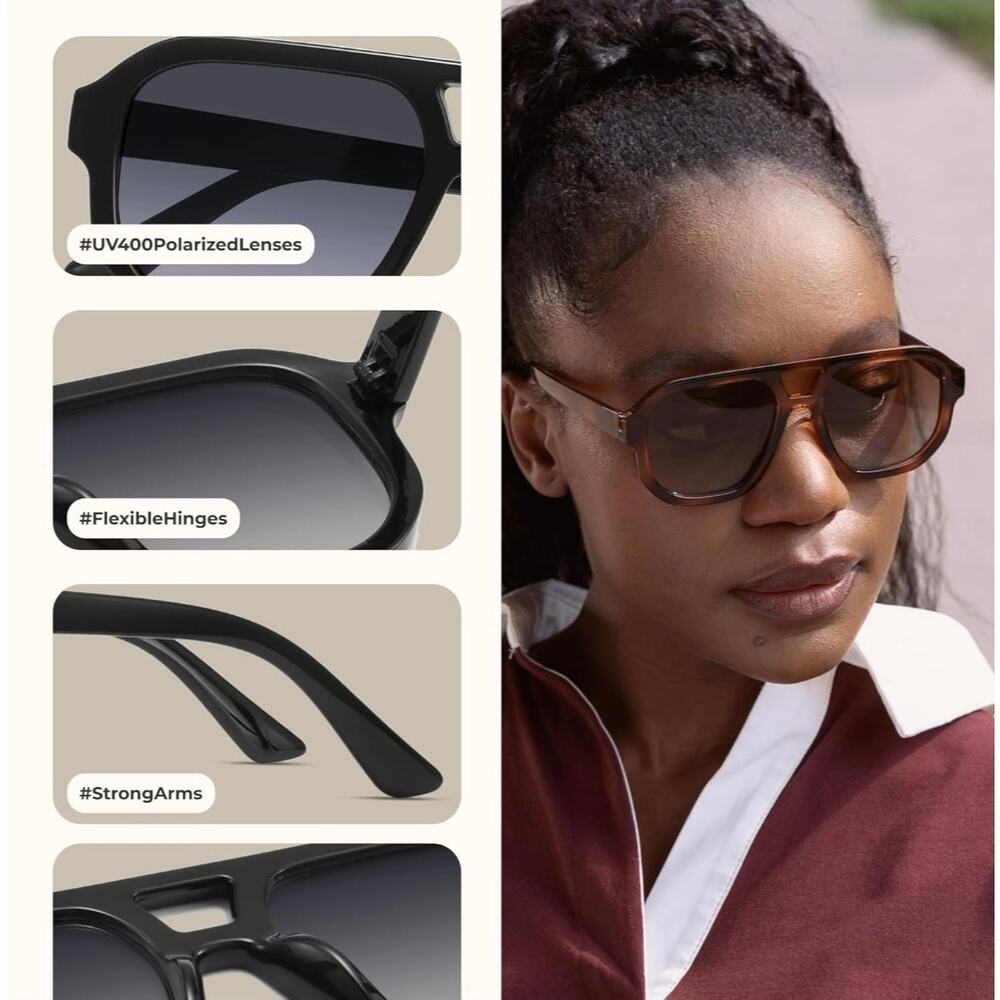 livho Trendy Polarized Square Aviator Sunglasses Unisex Eyewear Frame Retro S15 - Picture 3 of 8